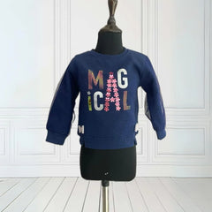 Navy Colored Printed Sweatshirt for Girls.