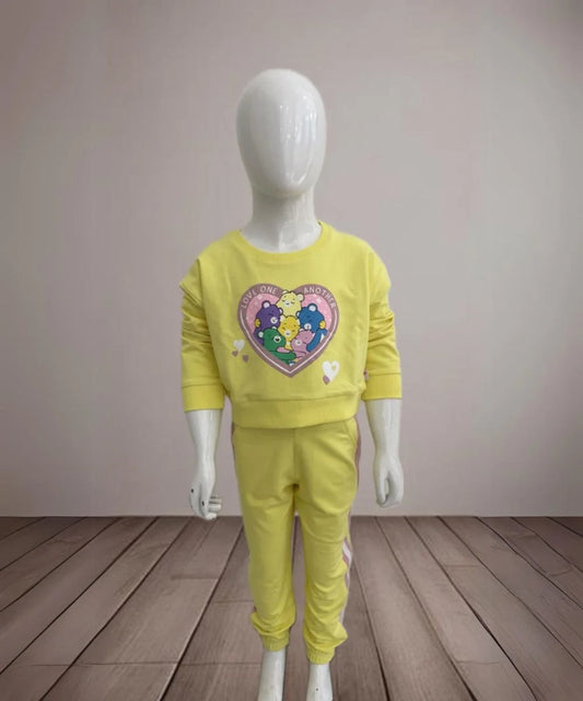 It Consists of a yellow-coloured top and bottom for a little girl. It features a beautiful print on the top and is a great option as a kids birthday wear.