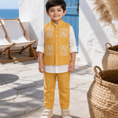 Devils N Angels  Birthday Wear Yellow Waistcoat For Boys Jaipur
