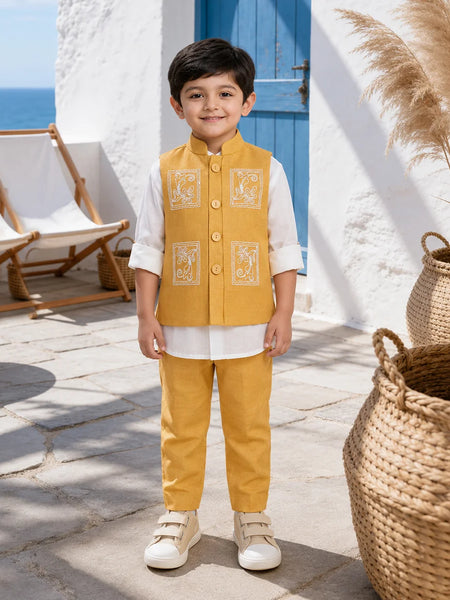 Devils N Angels  Birthday Wear Yellow Waistcoat For Boys Jaipur