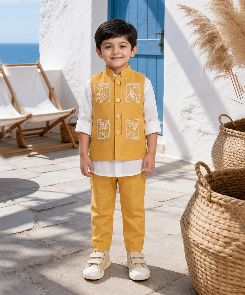 Devils N Angels  Birthday Wear Yellow Waistcoat For Boys Jaipur