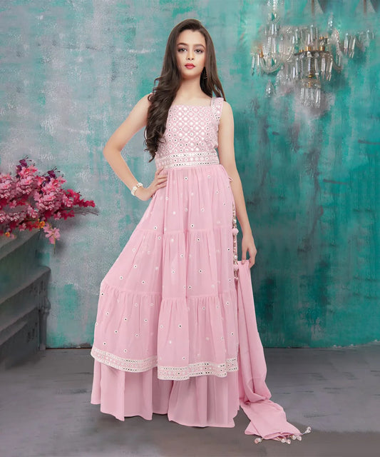 Baby Pink Colored Sharara Set for Wedding Party