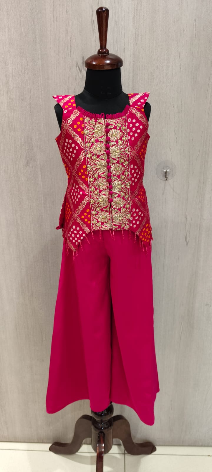 Rani Pink Bandhani Sharara for Girls | Kids Wedding Wear Jaipur