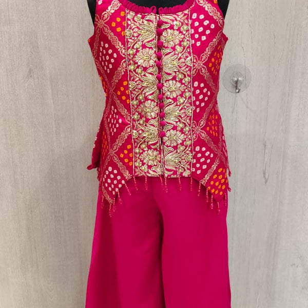 Rani Pink Bandhani Sharara for Girls | Kids Wedding Wear Jaipur