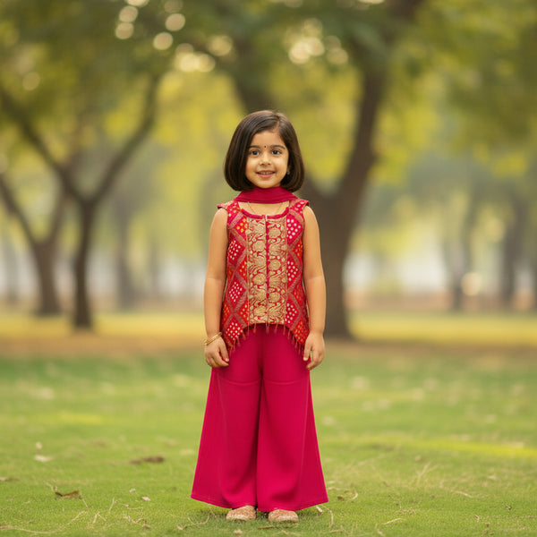 Rani Pink Bandhani Sharara for Girls | Kids Wedding Wear Jaipur