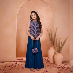 Navy Blue Zari Embroidered Sharara Set for Girls Wedding Wear