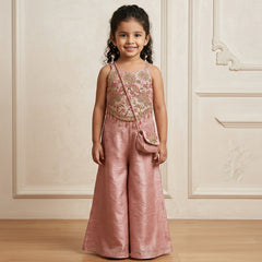 Multicolor Embroidered Sharara Set for Girls with Sling Bag