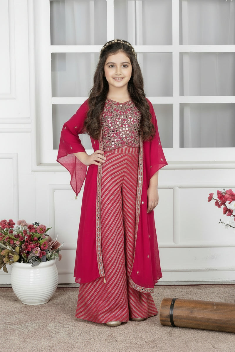 Rani Pink Mirror Work Sharara Set for Girls Wedding