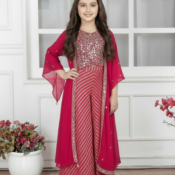 Rani Pink Mirror Work Sharara Set for Girls Wedding