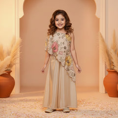 Ivory Floral One-Shoulder Sharara Set for Girls