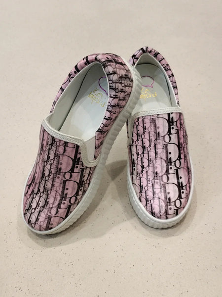 Kids' pink graphic sneakers with cushioned sole and easy slip-on design, Jaipur
