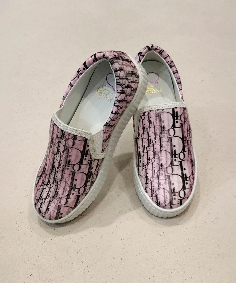 Kids' pink graphic sneakers with cushioned sole and easy slip-on design, Jaipur