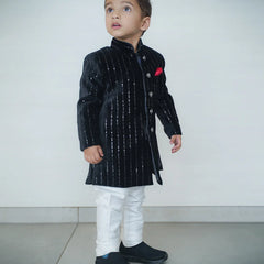 shimmer velvet achkan for boys 