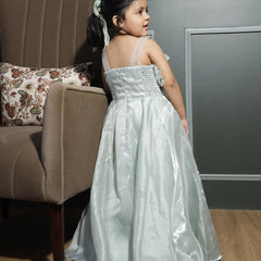 back view of pista green long gown for girls 