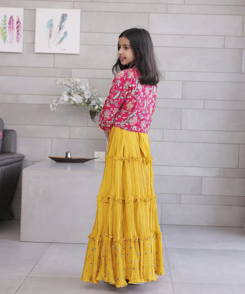 Elegant girls gown with full sleeves shrug, Jaipur kidswear showroom