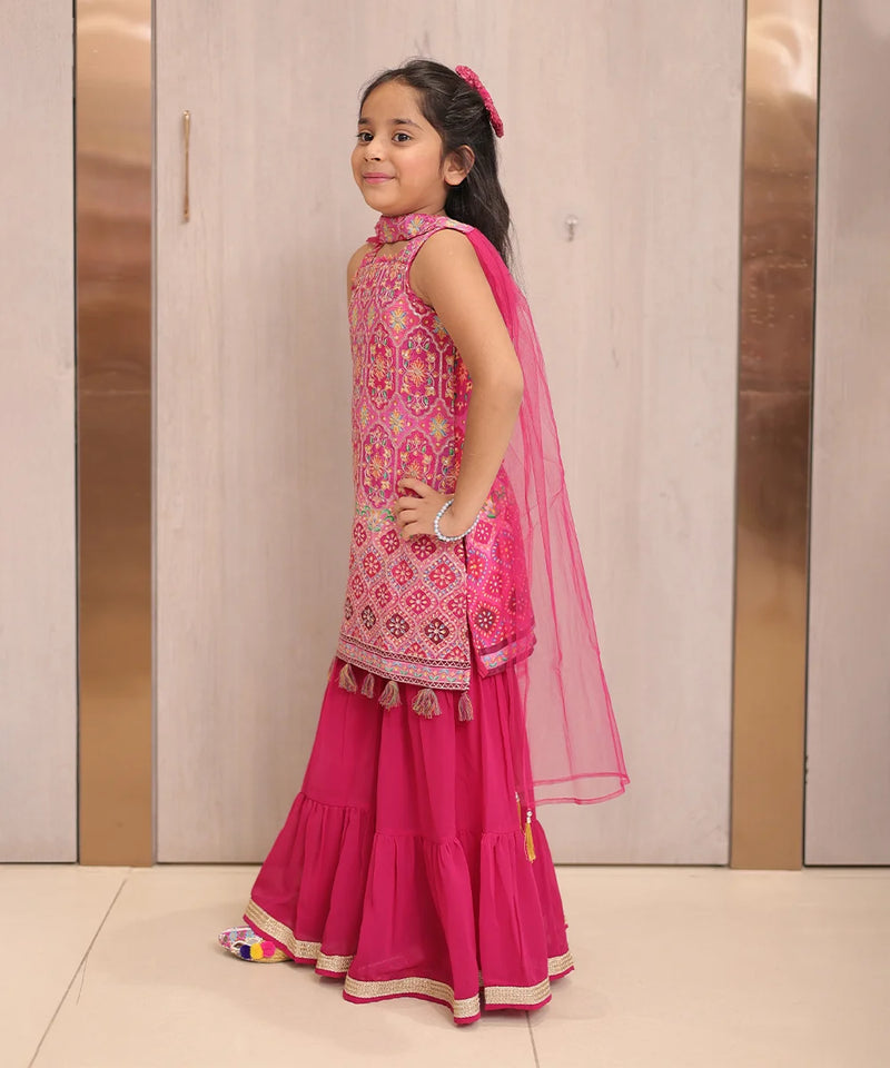 Rani pink sharara suit with mirror work, lehenga choli for kids near me Jaipur