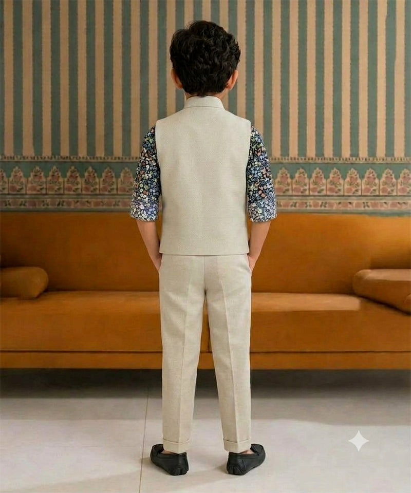 Cream Coloured Waist Coat Set for Baby Boy 2-3 Years Jaipur
