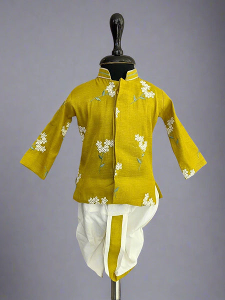 Cotton baby boys kurta dhoti set with flower embroidery, Rakhi special Jaipur