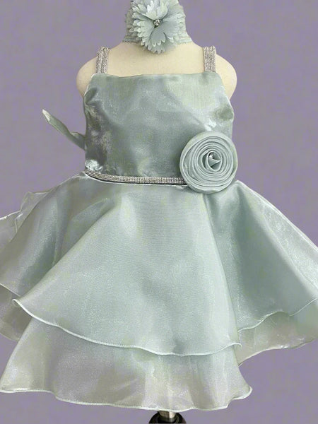 mint green frock for baby girls with hair accessory