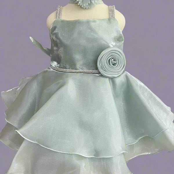 mint green frock for baby girls with hair accessory