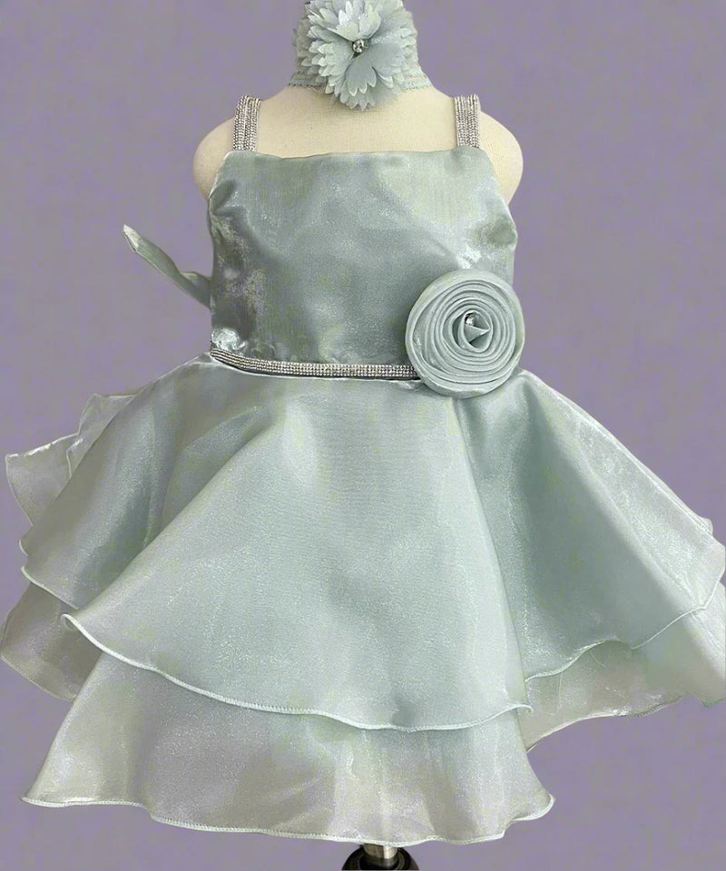 mint green frock for baby girls with hair accessory