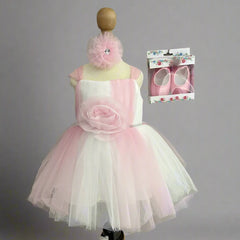 Pink & White Coloured Short Party Frock with Matching Shoes
