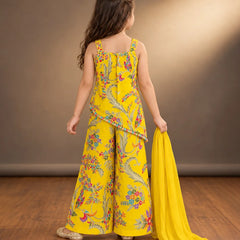 Close-up of colourful flower thread embroidery on yellow girls kurta