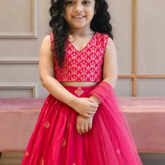 Rani Pink Crop Top Lehenga for Girls | Wedding Lehenga for Kids Jaipur