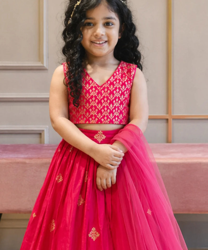 Rani Pink Crop Top Lehenga for Girls | Wedding Lehenga for Kids Jaipur