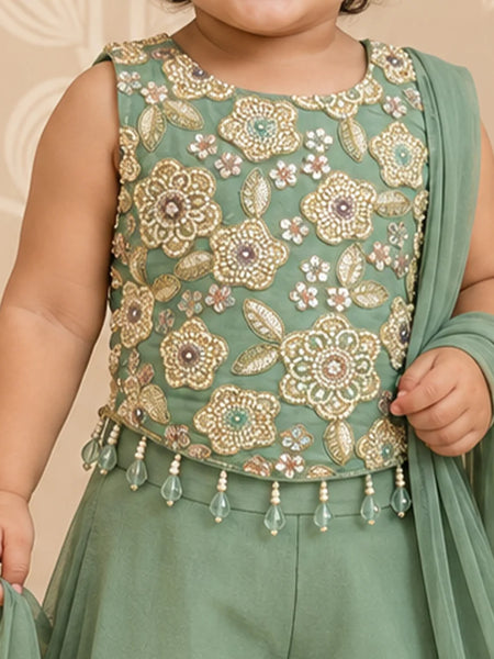 Girls' green sleeveless sharara top, view 2