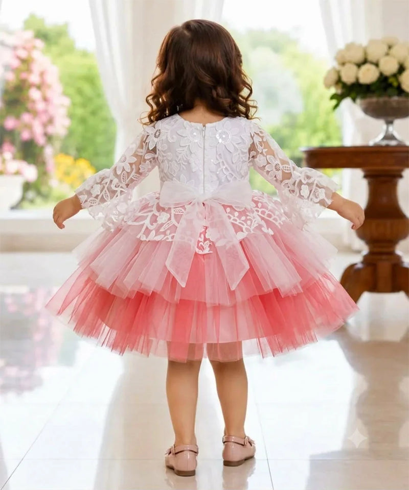 Devils N Angels White & Pink Floral Party Frock for Baby Girls 9-12 Months | Jaipur