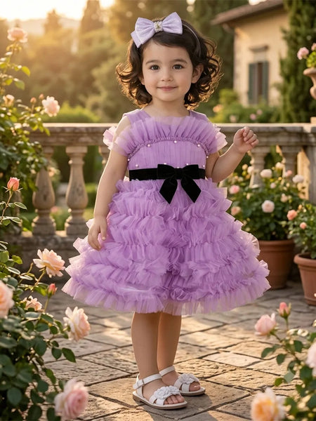 Devils N Angels Purple Frill Party Frock for Girls 9-12 Months | Jaipur