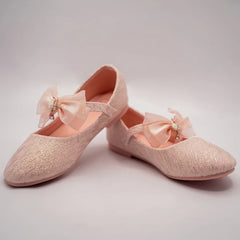 Baby girls’ sparkly pink dress flats featuring 3D flower bow and crystal charm, Jaipur