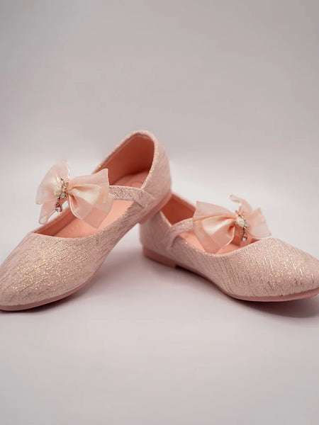 Baby girls’ sparkly pink dress flats featuring 3D flower bow and crystal charm, Jaipur