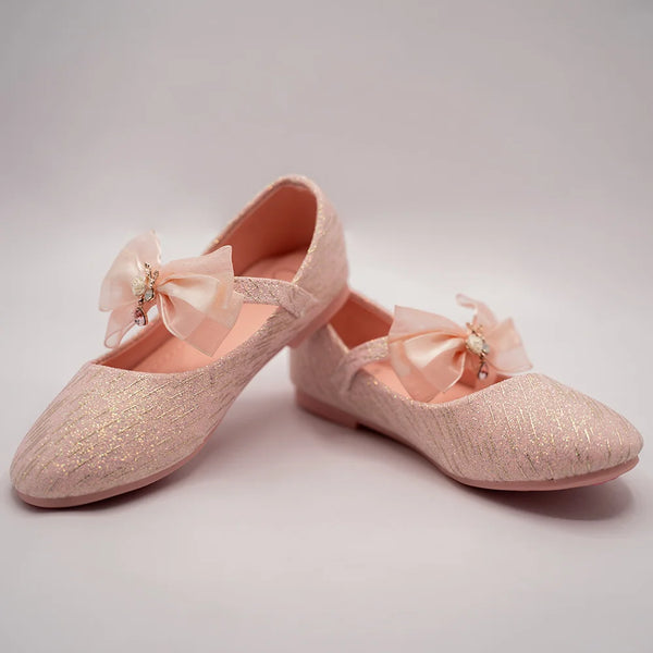 Baby girls’ sparkly pink dress flats featuring 3D flower bow and crystal charm, Jaipur