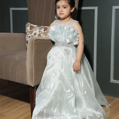 wedding wear pista green long gown for girls 