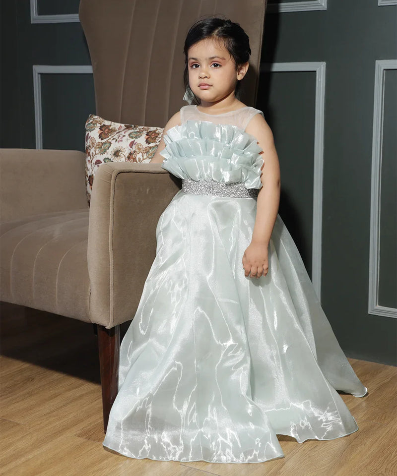 wedding wear pista green long gown for girls 