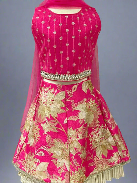 Designer rani pink lehenga set for baby girls, Jaipuri wedding outfit in Jaipur