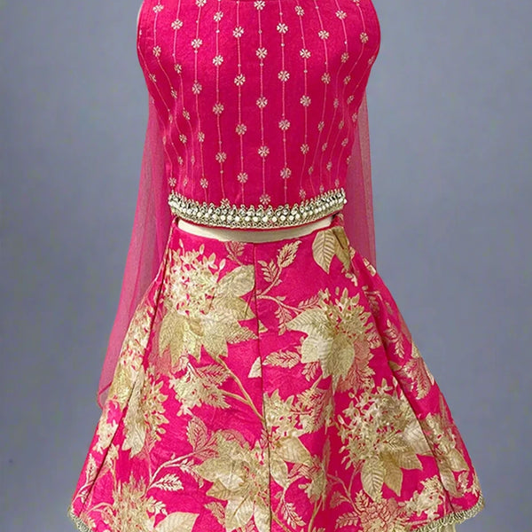 Designer rani pink lehenga set for baby girls, Jaipuri wedding outfit in Jaipur