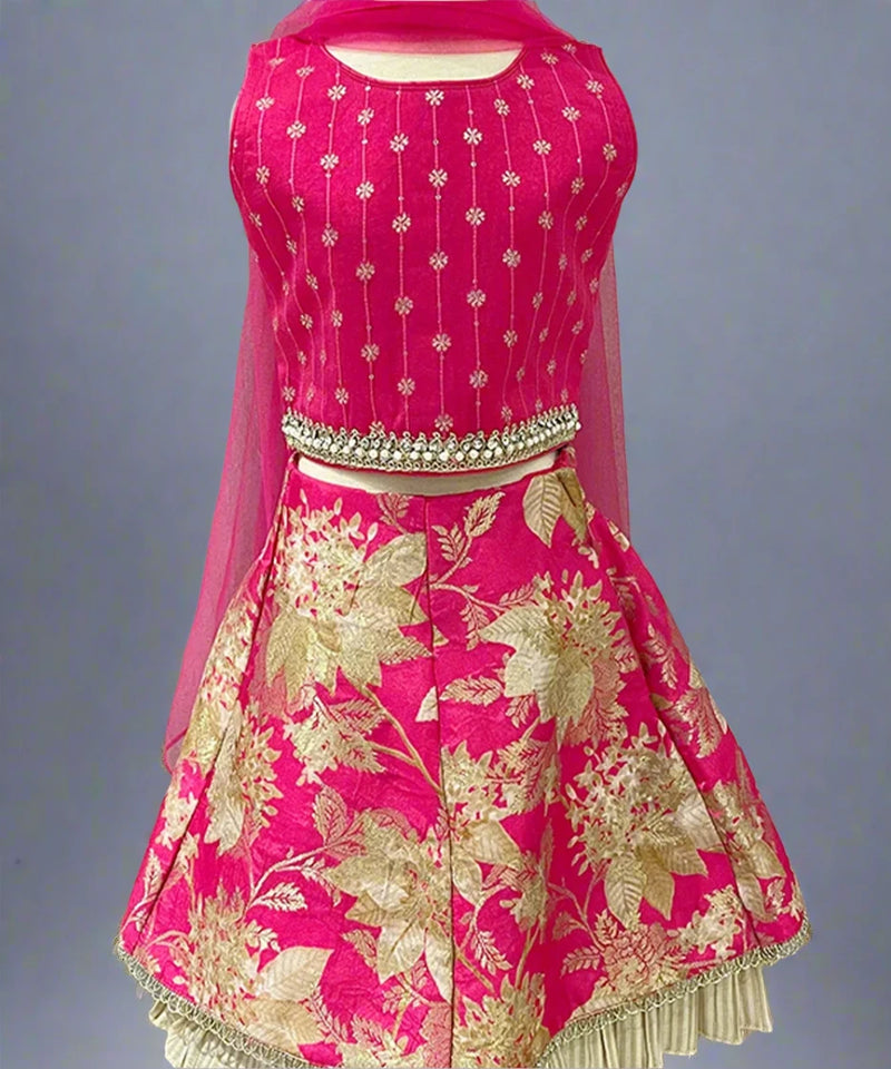 Designer rani pink lehenga set for baby girls, Jaipuri wedding outfit in Jaipur