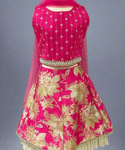 Designer rani pink lehenga set for baby girls, Jaipuri wedding outfit in Jaipur