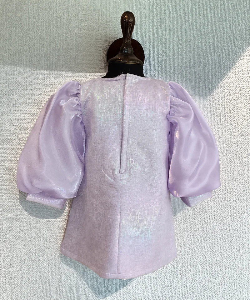 Designer lilac party frock with statement bow, best kidswear boutique Jaipur