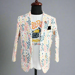 Modern White printed Boys Blazer for Kids – Jaipur Fashion Edit