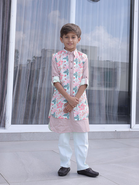 Cotton blend boys kurta pyjama with mandarin collar, Jaipur style