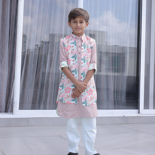 Cotton blend boys kurta pyjama with mandarin collar, Jaipur style