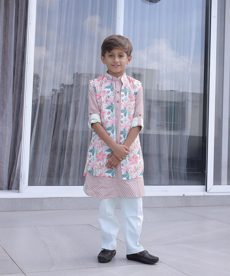 Cotton blend boys kurta pyjama with mandarin collar, Jaipur style