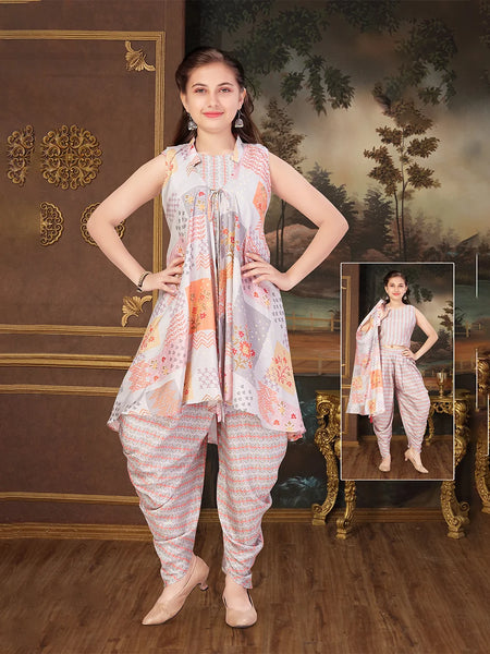 Trendy girls dhoti crop top set, pastel print, comfortable for festive occasions in Jaipur