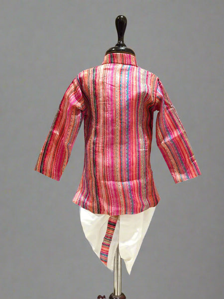 Infant boys traditional cherry stripe dhoti kurta, best children’s wear Jaipur