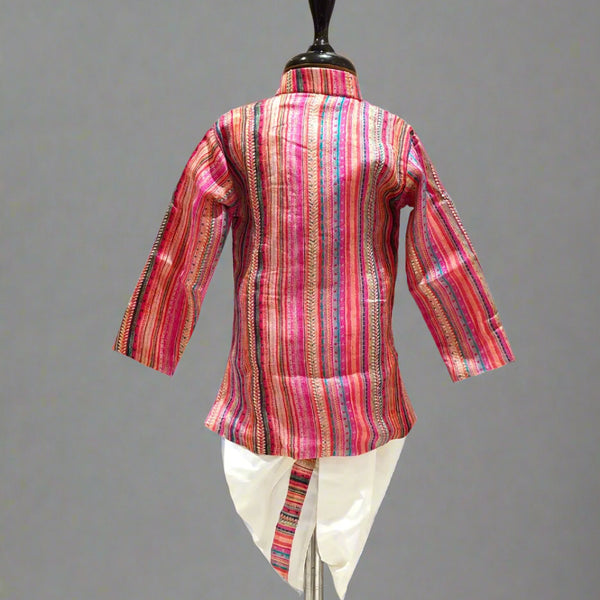 Infant boys traditional cherry stripe dhoti kurta, best children’s wear Jaipur