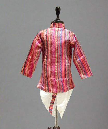 Infant boys traditional cherry stripe dhoti kurta, best children’s wear Jaipur